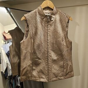 Erin London Full Zip Textured Brown-Tan Fall Layering Vest Size Large